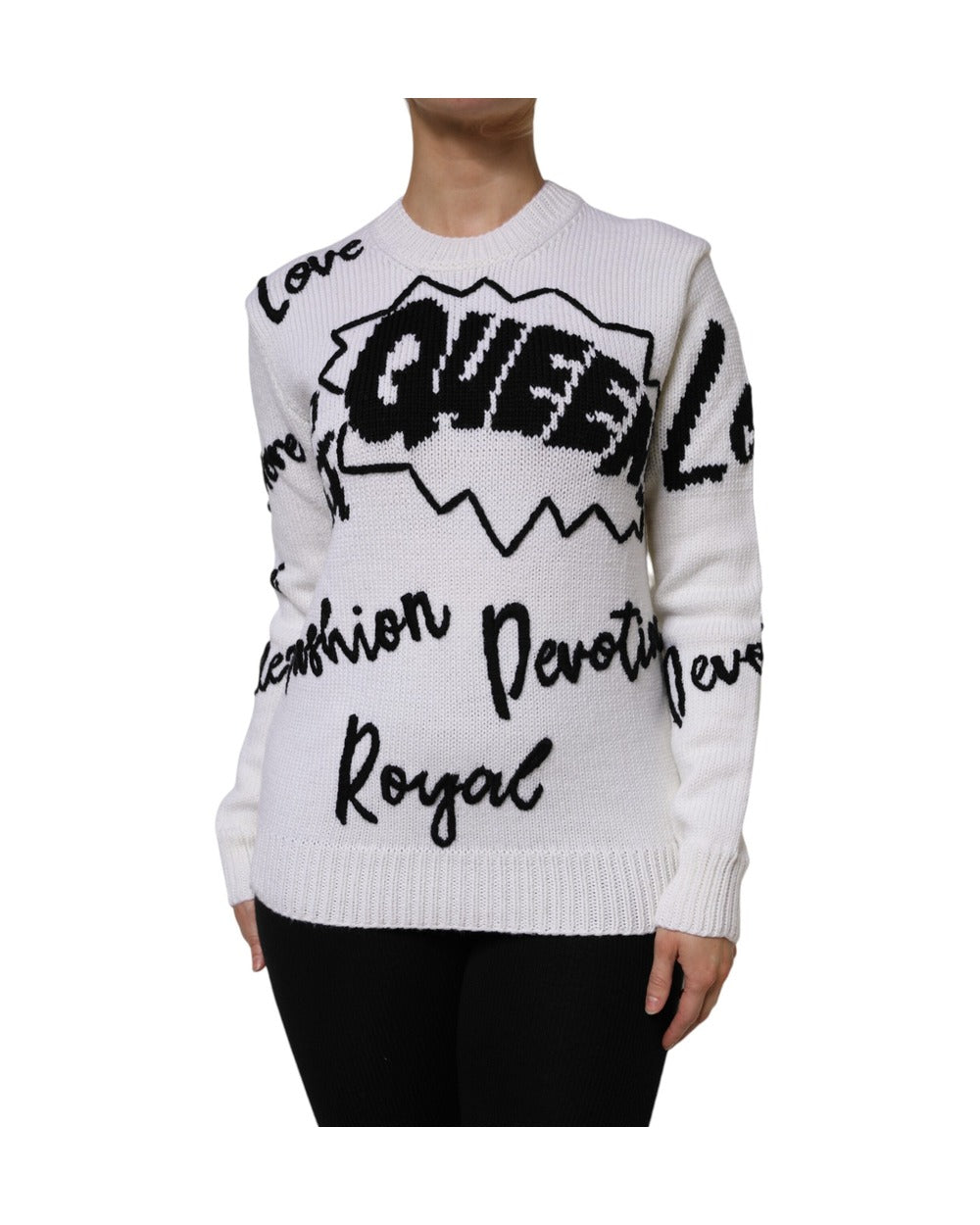 Dolce & Gabbana White Wool Knit Crew Neck Pullover Sweater