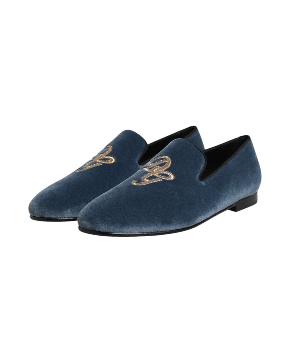 Dolce & Gabbana Blue Velvet DG Logo Loafers Formal Shoes