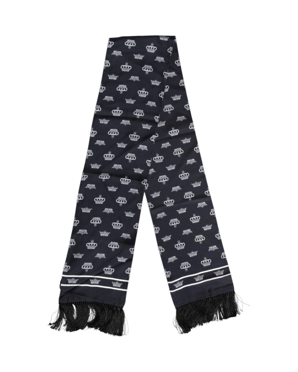Dolce & Gabbana Black Silk Crown Fringes Men Foulard Scarf