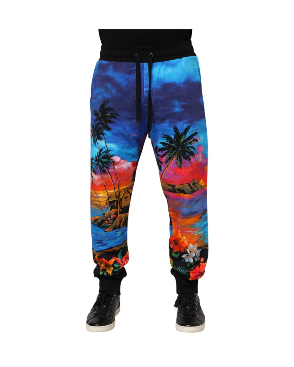 Dolce & Gabbana Blue Hawaiian Print Jogger Sweatpants Pants