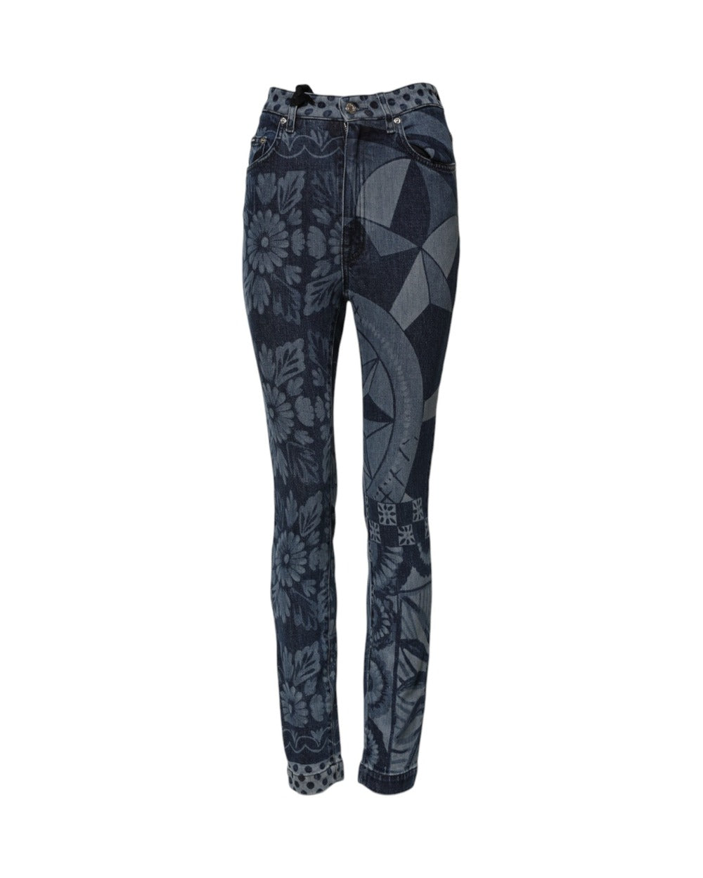 Dolce & Gabbana Blue Graphic Print Cotton Skinny Denim Jeans