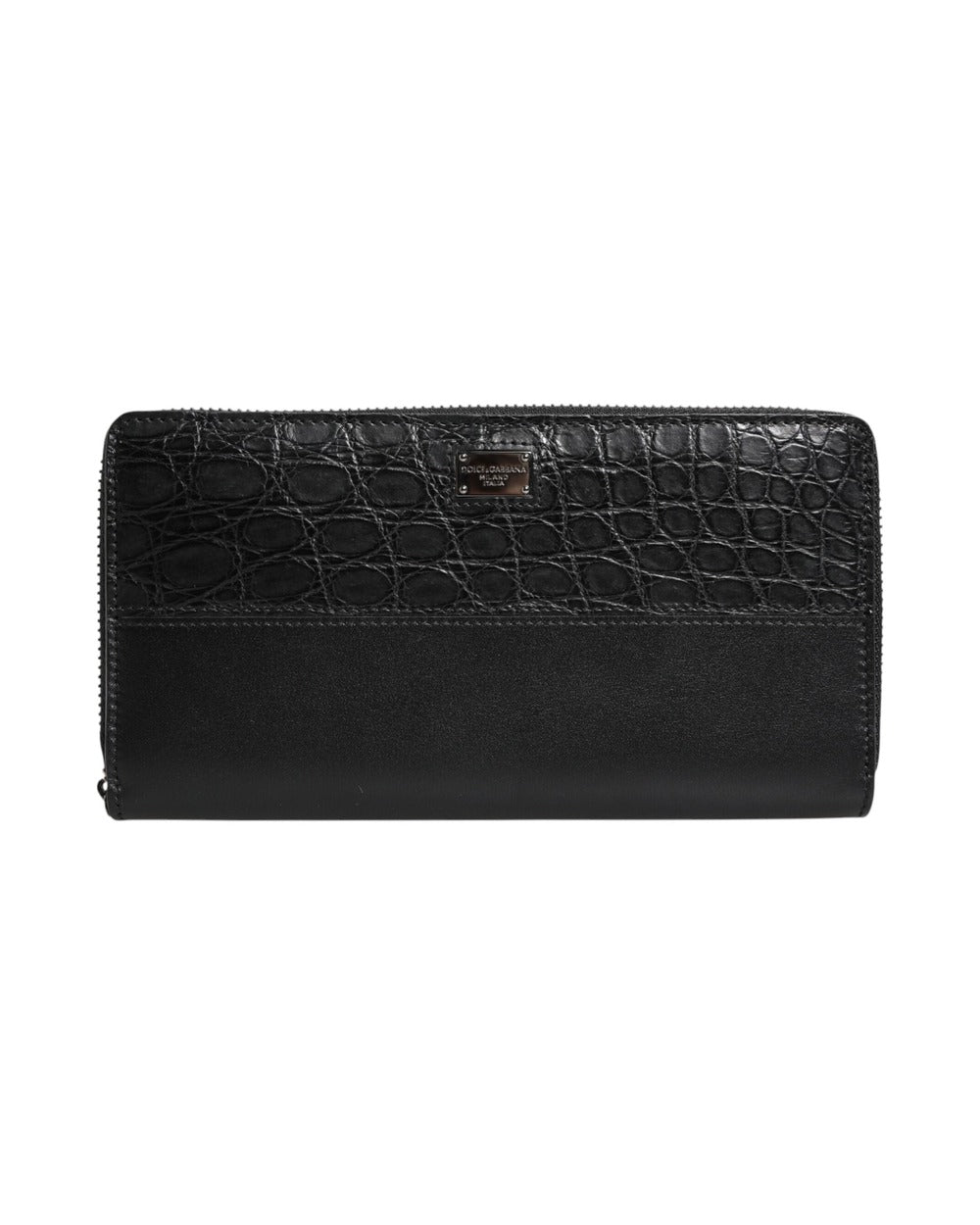 Dolce & Gabbana Black Leather Logo Plaque Zip Around Continental Wallet