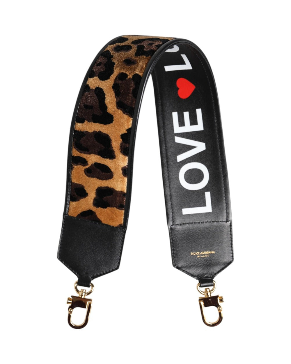 Dolce & Gabbana Black Leopard Print Reversible Bag Shoulder Strap