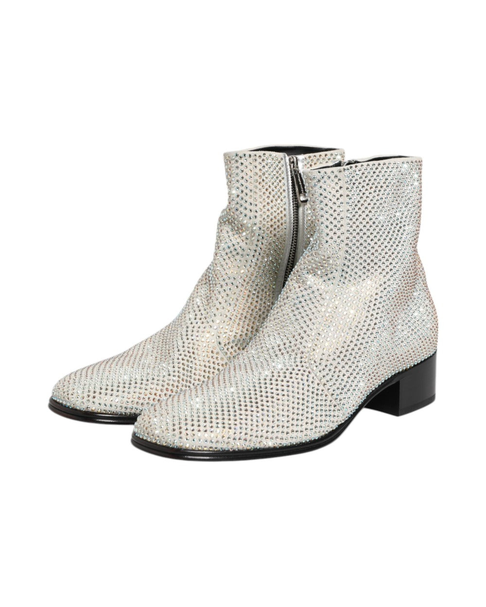 Dolce & Gabbana White Strass DG Logo Heels Ankle Boots Shoes