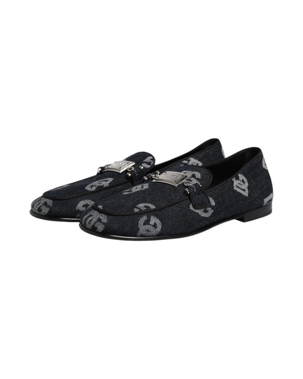 Dolce & Gabbana Blue Logo Cotton Loafers Formal Dress Shoes