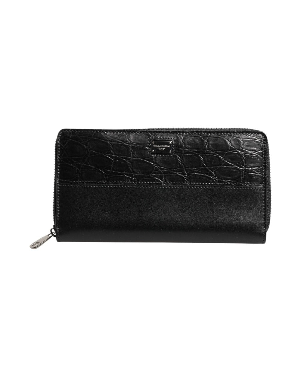 Dolce & Gabbana Black Leather Logo Plaque Zip Around Continental Wallet