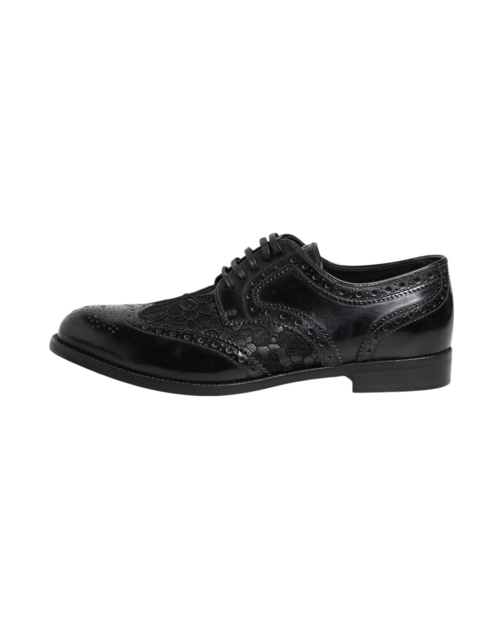 Dolce & Gabbana Black Leather Floral Lace Dress Formal Shoes