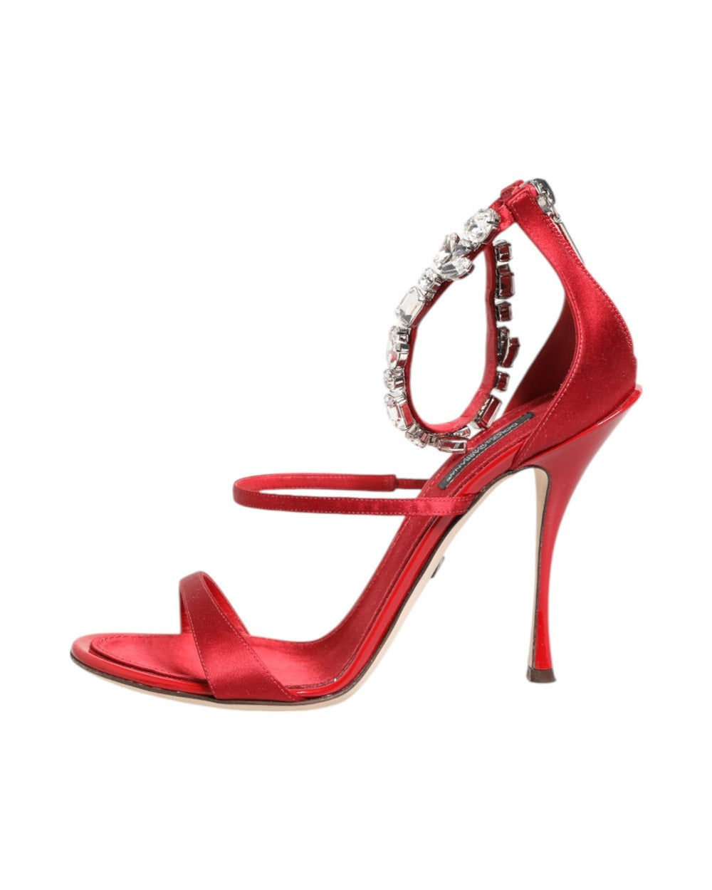Dolce & Gabbana Red Satin Crystals Keira Sandals Heels Shoes