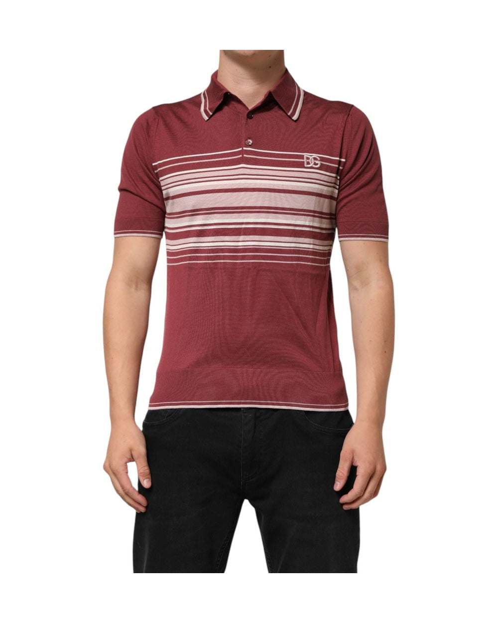 Dolce & Gabbana Cotton Burgundy Striped DG Logo Polo T-shirt