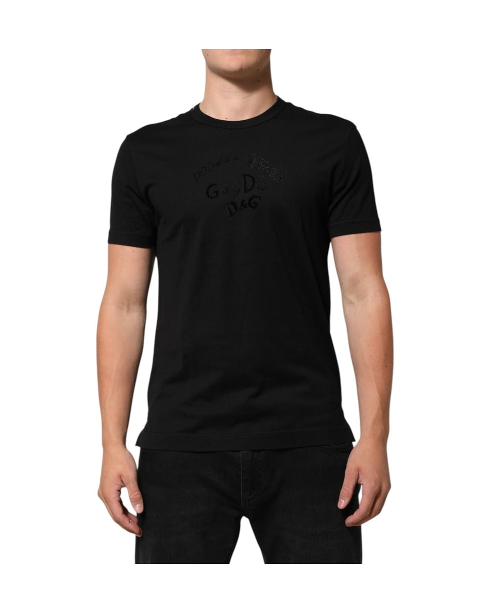 Dolce & Gabbana Black Cotton Velvet Logo Print Men T-shirt