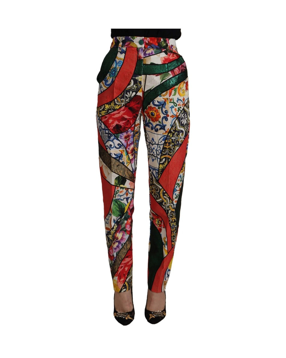 Dolce & Gabbana Multicolor Patchwork Jacquard High Waist Pants