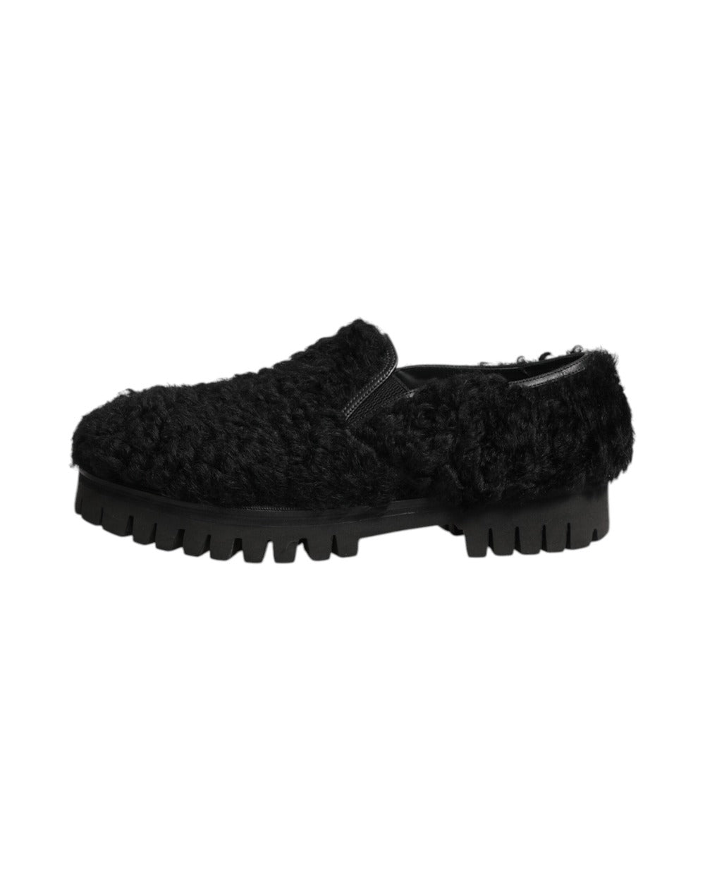 Dolce & Gabbana Dress Black Fur Leather Slippers Men Shoes