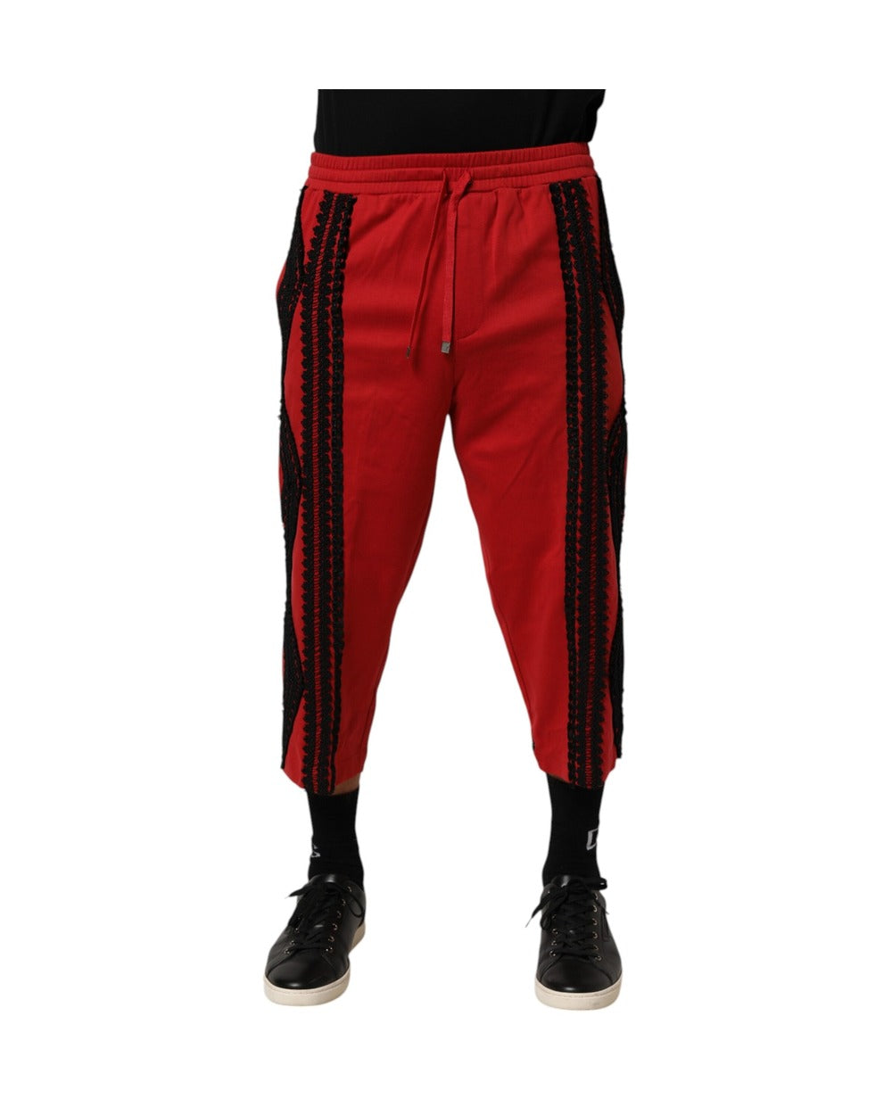 Dolce & Gabbana Red Embroidered Casual Cropped Trouser Pants