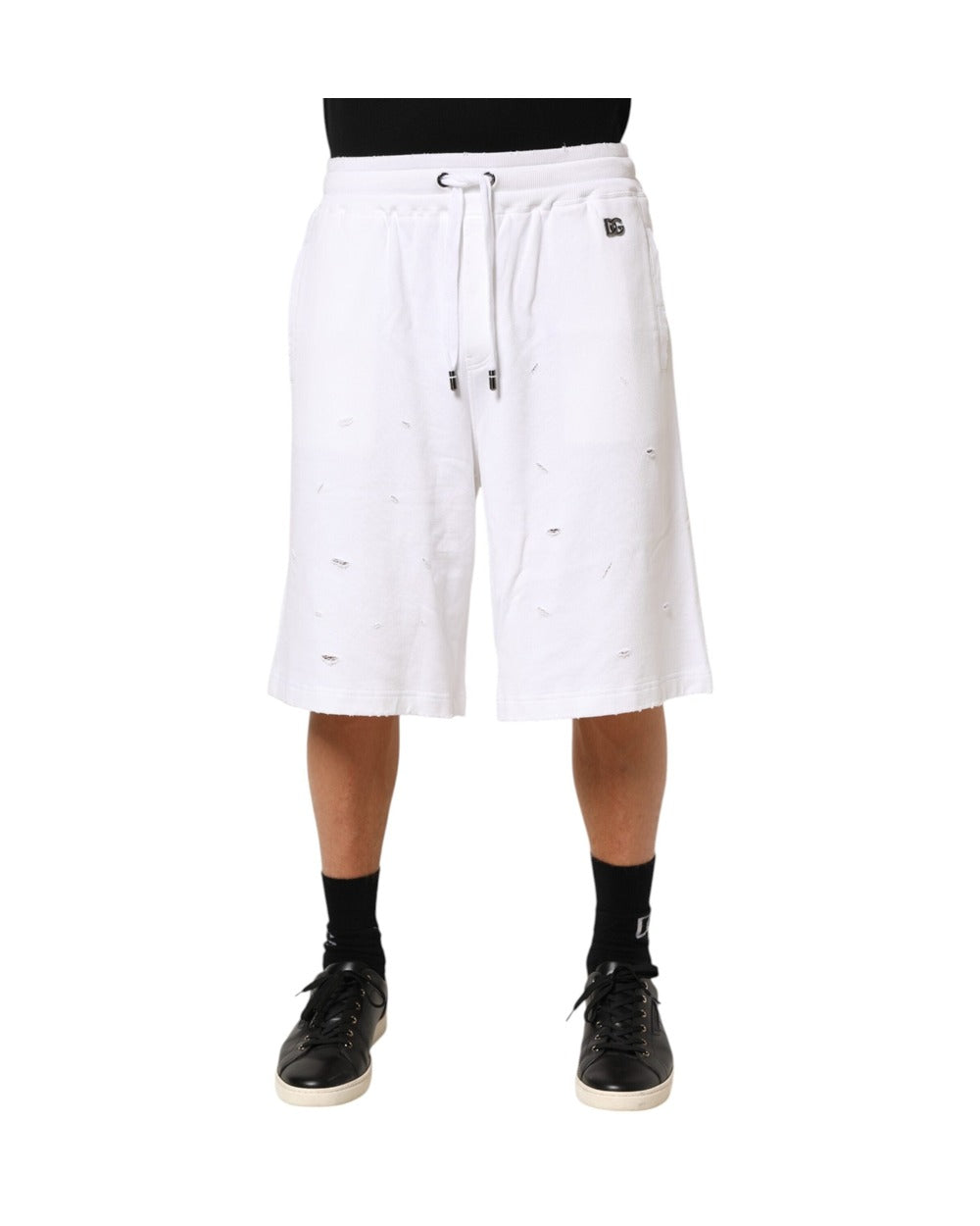 Dolce & Gabbana White Cotton Ripped Bermuda Sweatpants Shorts