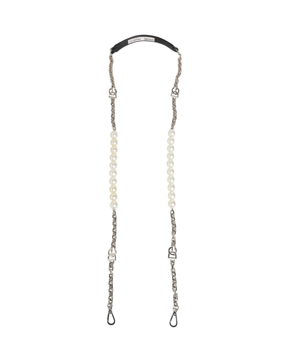 Dolce & Gabbana Black Leather Pearl Chain Bag Accessory Shoulder Strap