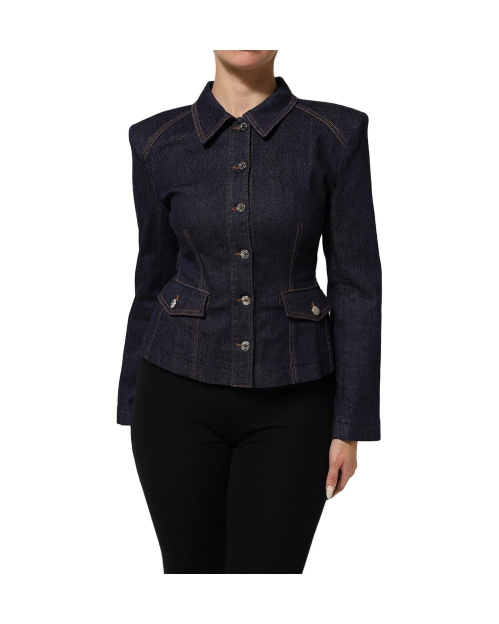 Dolce & Gabbana Dark Blue Cotton Collared Denim Coat Jacket