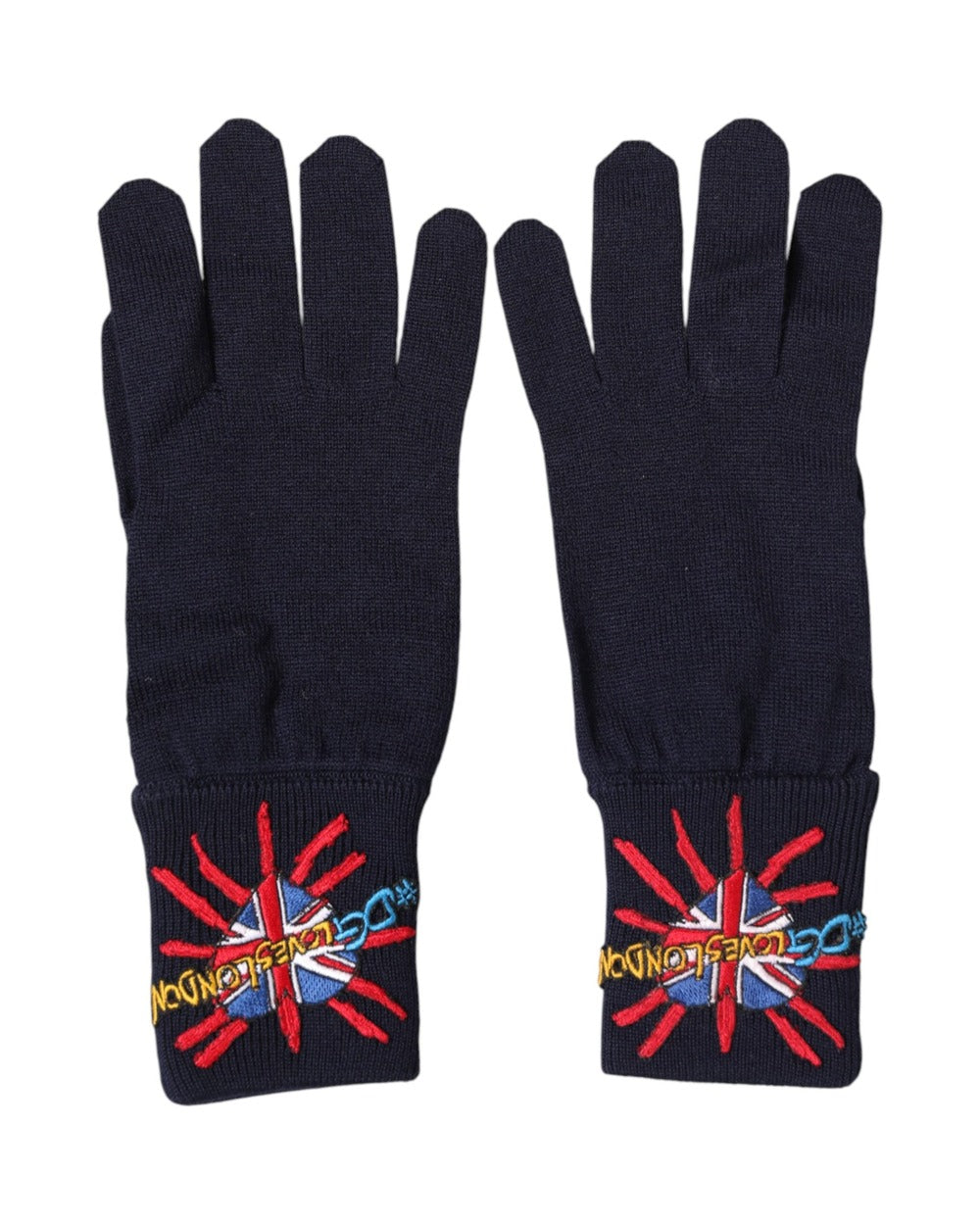 Dolce & Gabbana Blue Wool Knit #DGLovesLondon Embroidered Mitten Gloves
