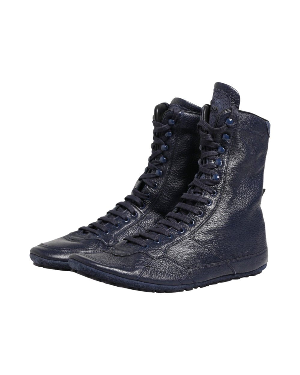 Dolce & Gabbana Dark Blue Deer Leather Mid Calf Boots Shoes