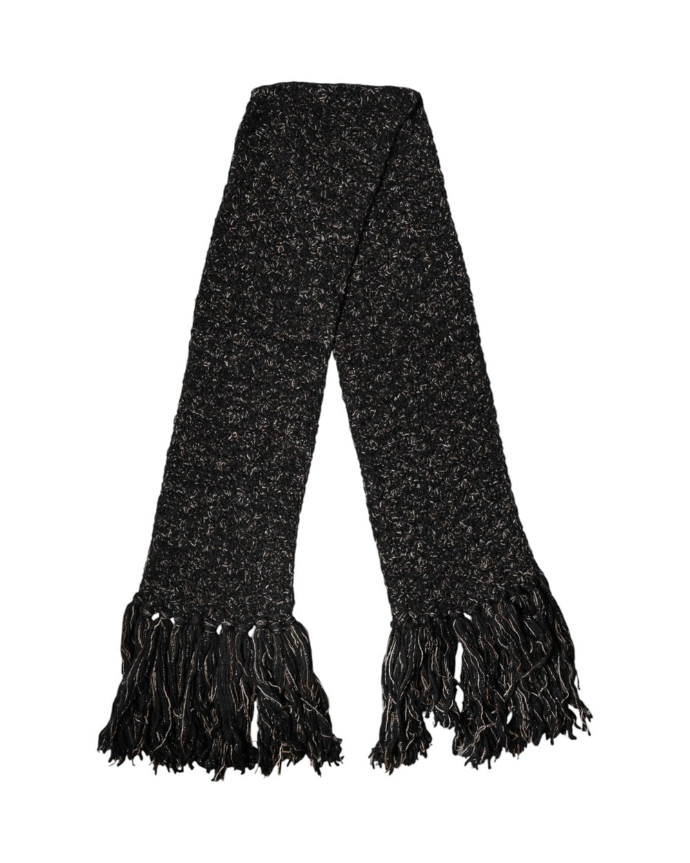 Dolce & Gabbana Black Wool Fringes Neck Wrap Foulard Scarf
