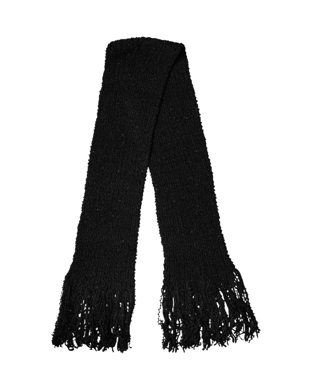 Dolce & Gabbana Black Wool Fringes Neck Wrap Foulard Scarf
