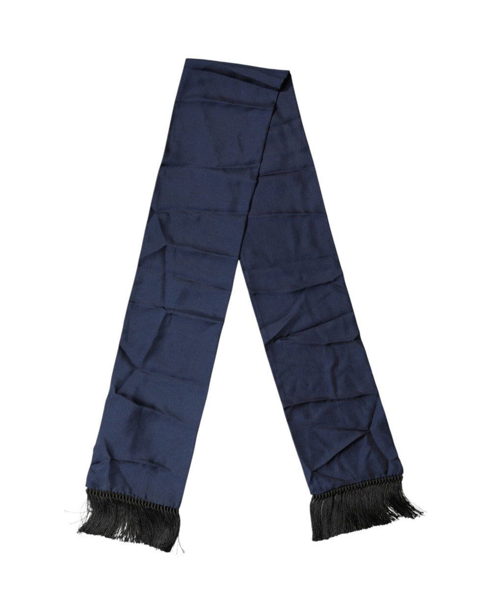 Dolce & Gabbana Navy Blue Silk Fringes Neck Foulard Scarf