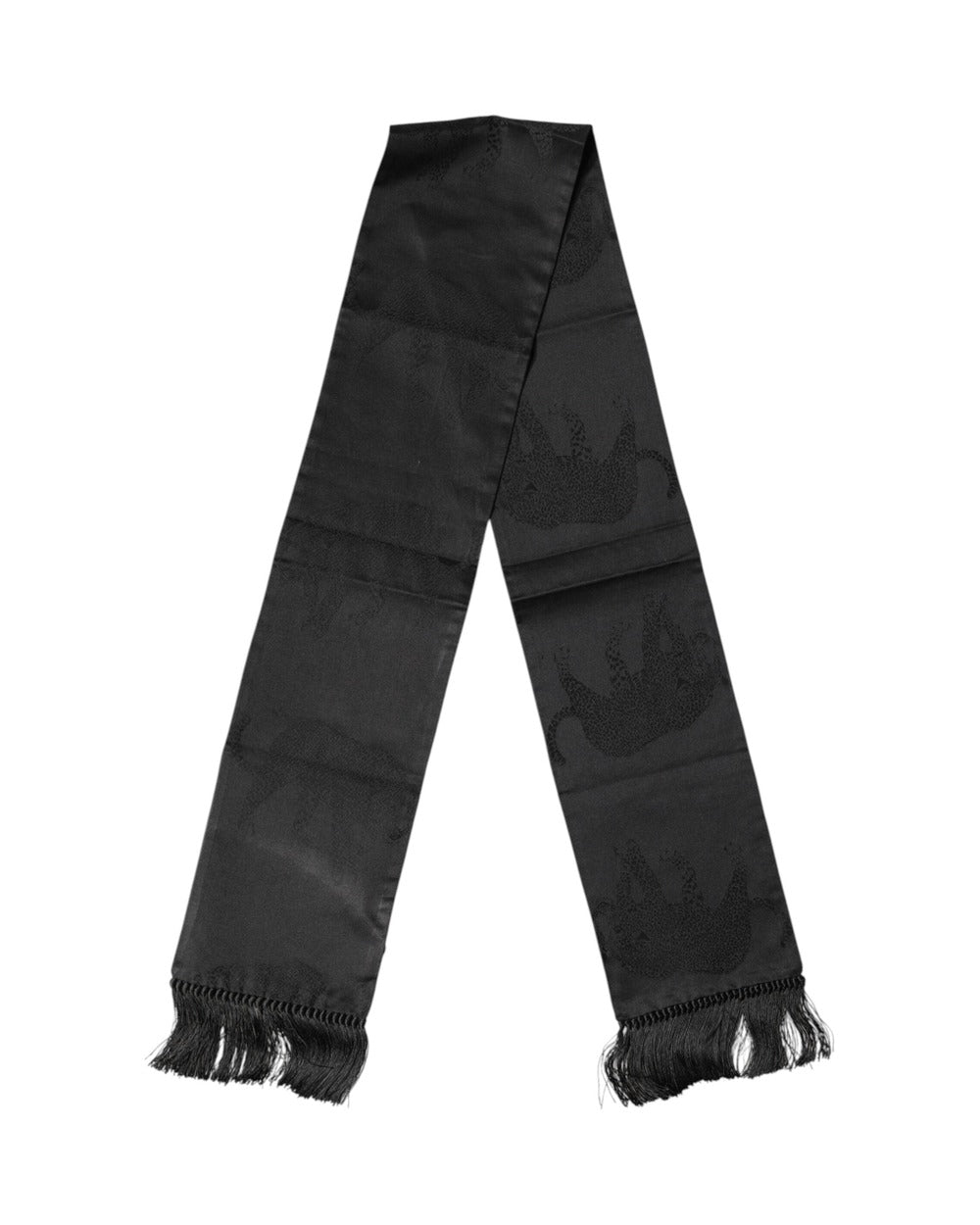 Dolce & Gabbana Black Satin Silk Fringes Neck Foulard Scarf