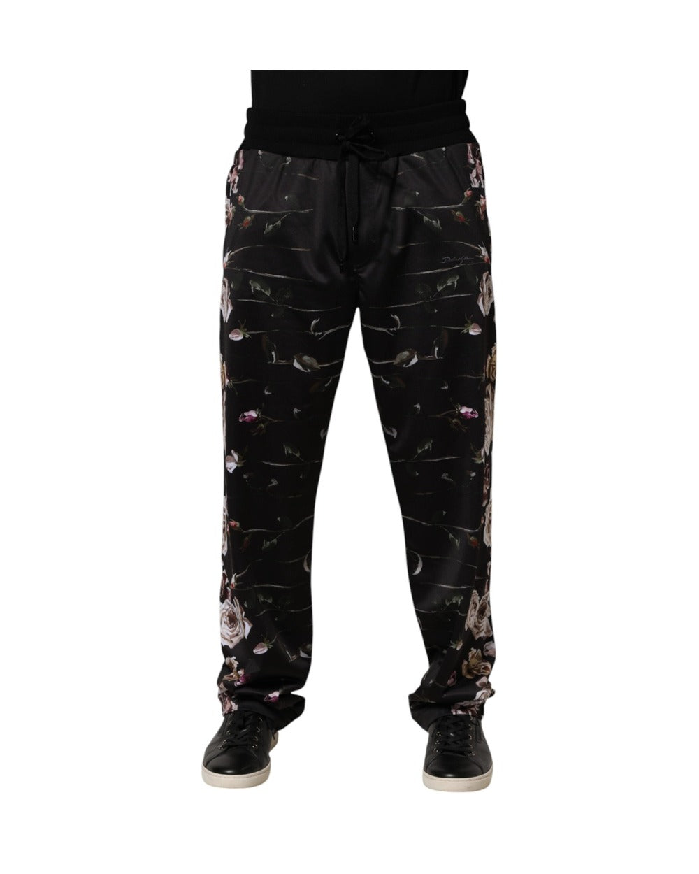 Dolce & Gabbana Black Floral Straight-Leg Chino Trouser Pants
