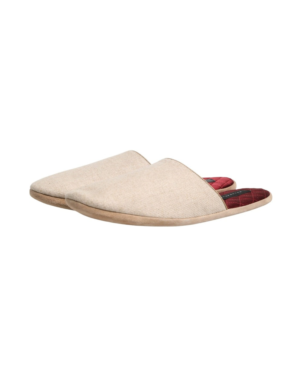 Dolce & Gabbana Beige Shetland Wool Red Quilted Slippers Shoes