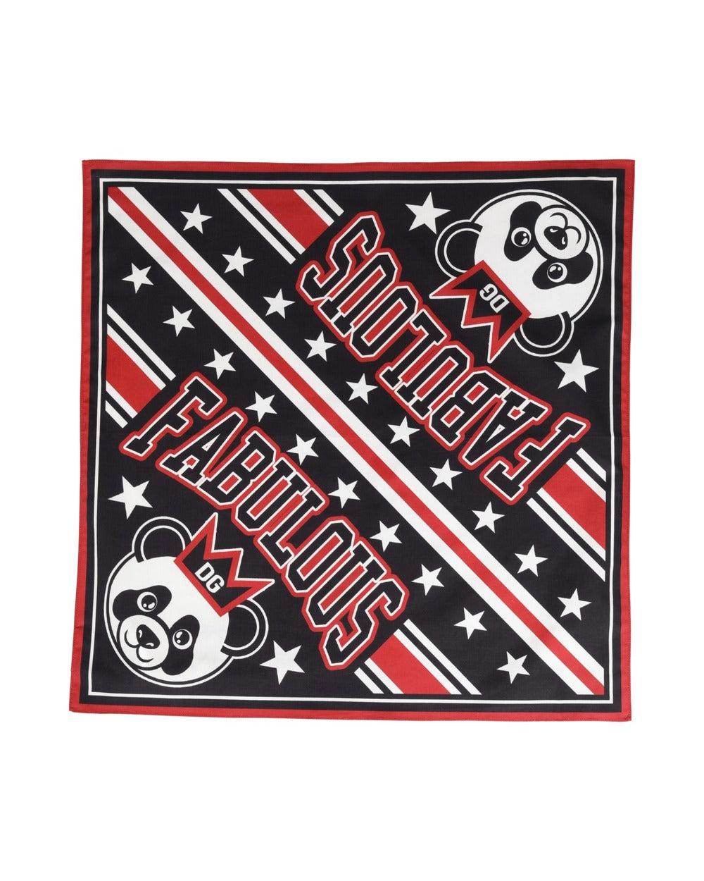 Dolce & Gabbana Black Red Panda Cotton Square Foulard 50.5cm x 50cm Scarf
