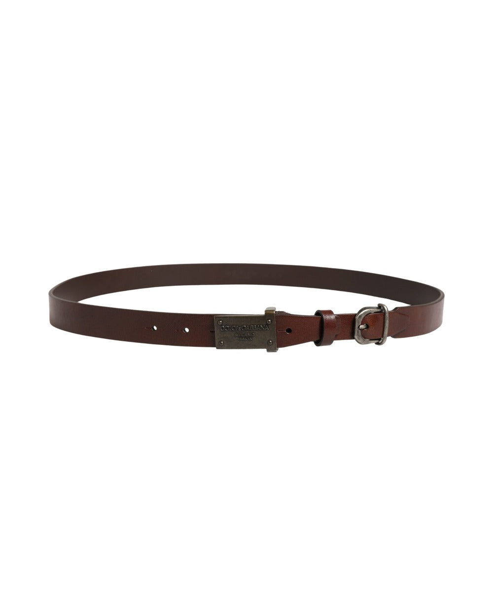 Dolce & Gabbana Brown Leather Logo Metal Buckle Men Belt
