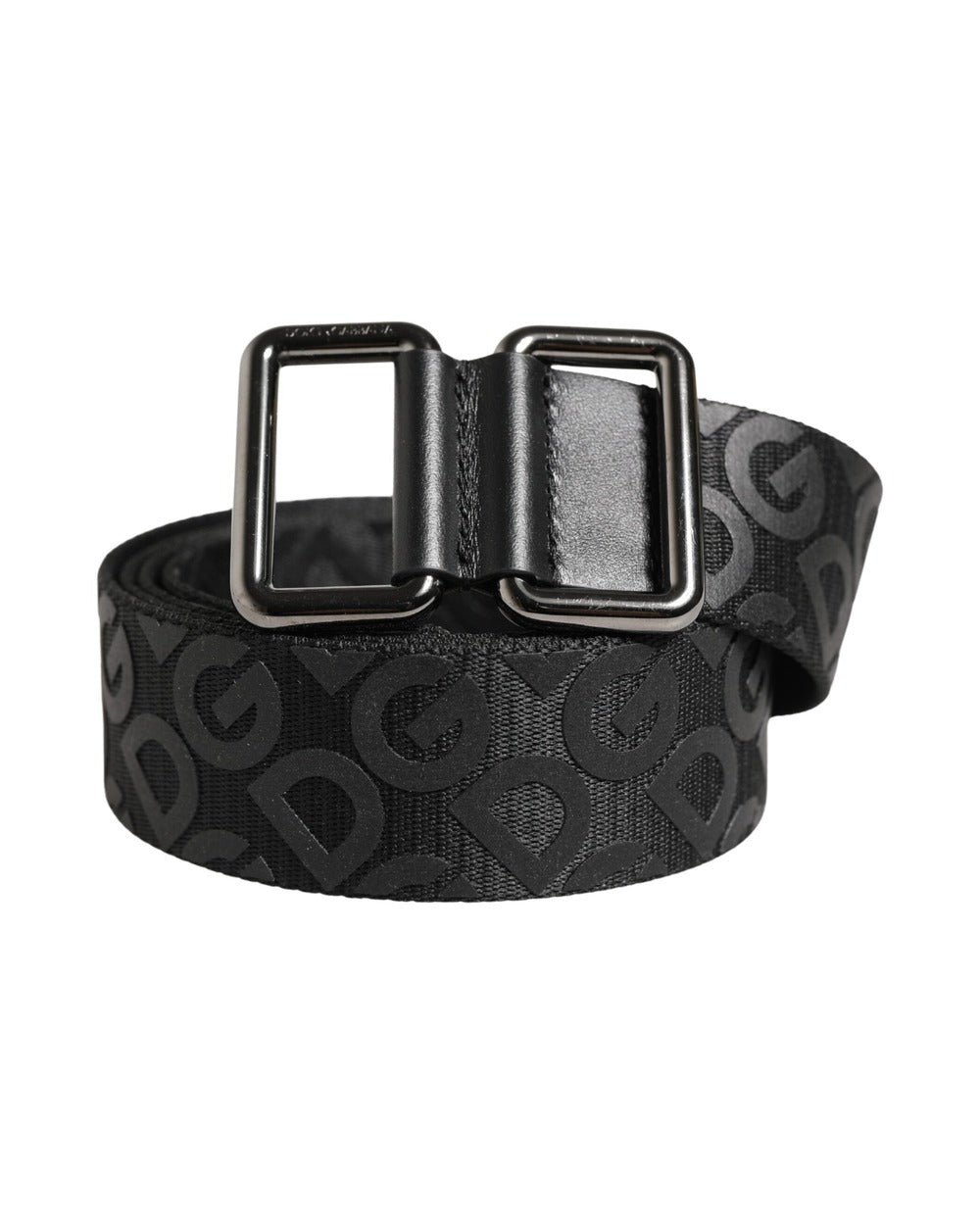 Dolce & Gabbana Black Logo Monogram Silver Metal Buckle Belt