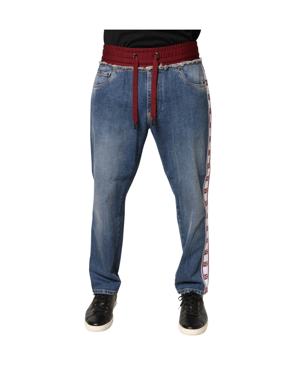 Dolce & Gabbana Blue Cotton Drawstring Straight Denim Jeans