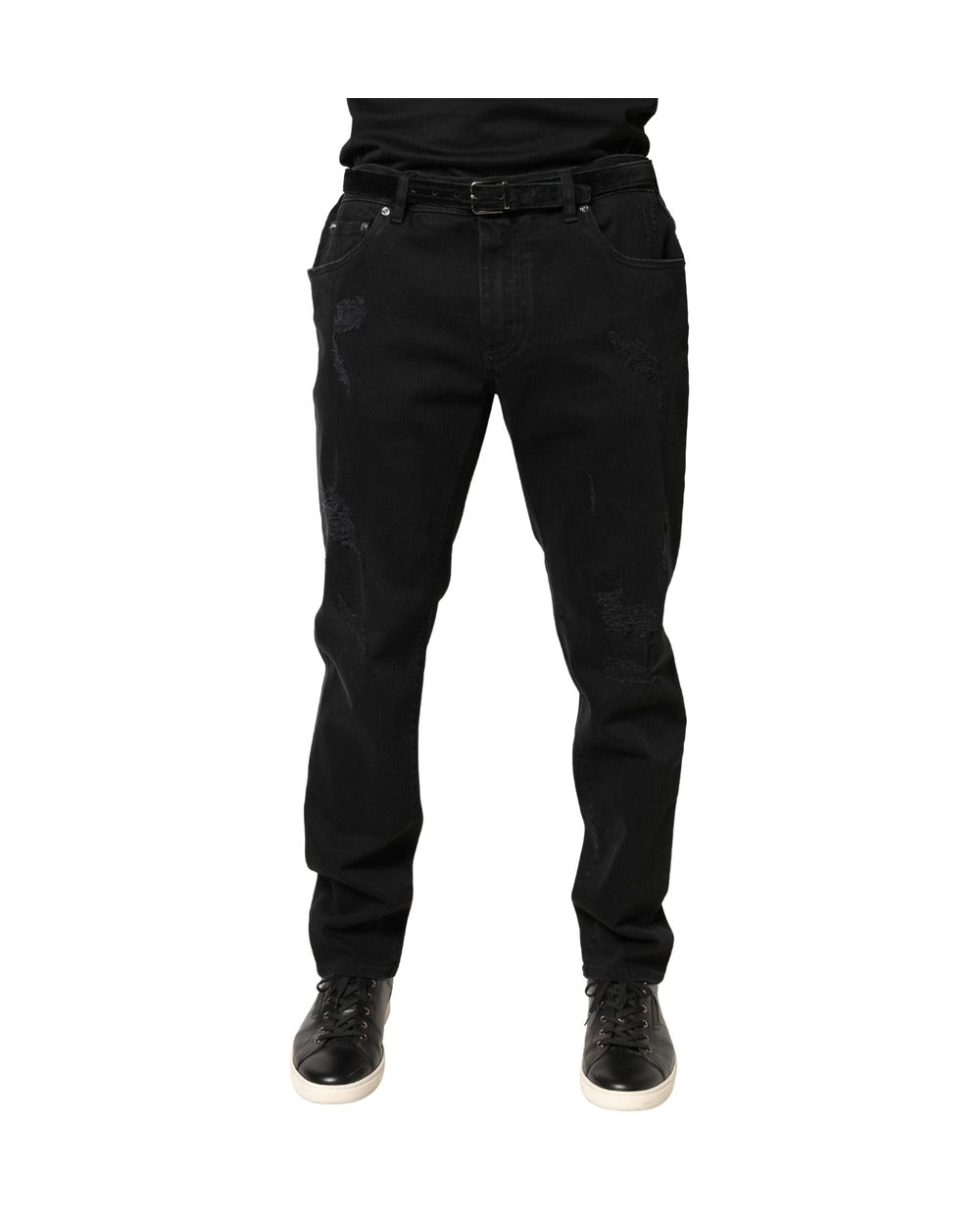 Dolce & Gabbana Black Tattered Skinny Cotton Denim Jeans