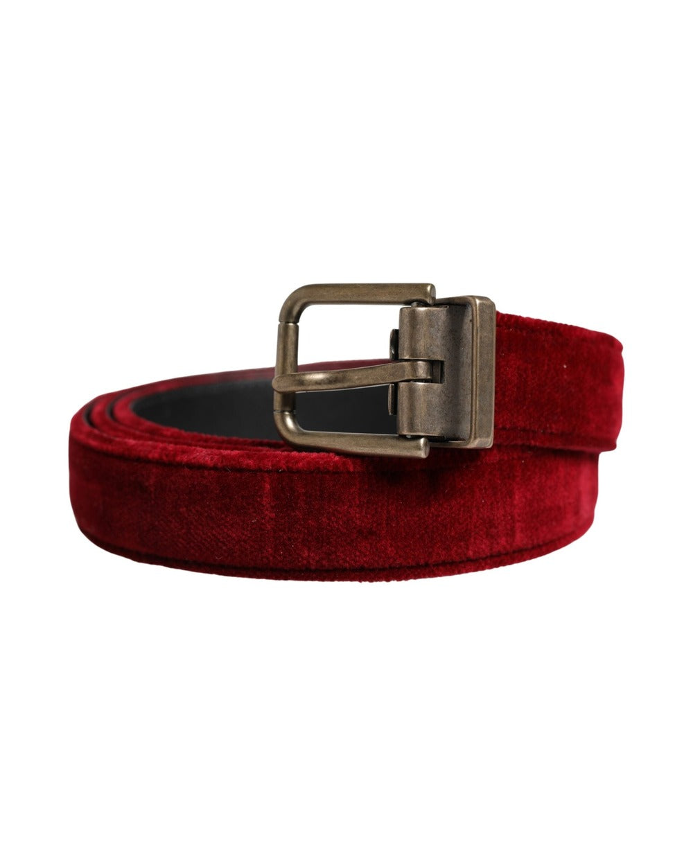 Dolce & Gabbana Men Burgundy Velvet Cotton Metal Buckle Belt