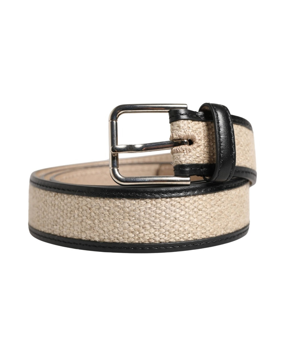 Dolce & Gabbana Men Beige Woven Leather Metal Buckle Belt