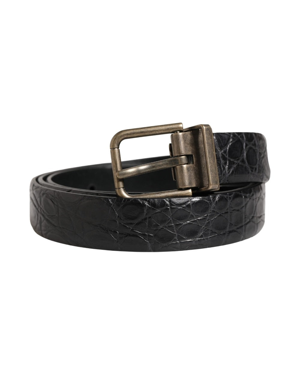 Dolce & Gabbana Men Black Exotic Leather Metal Buckle Belt