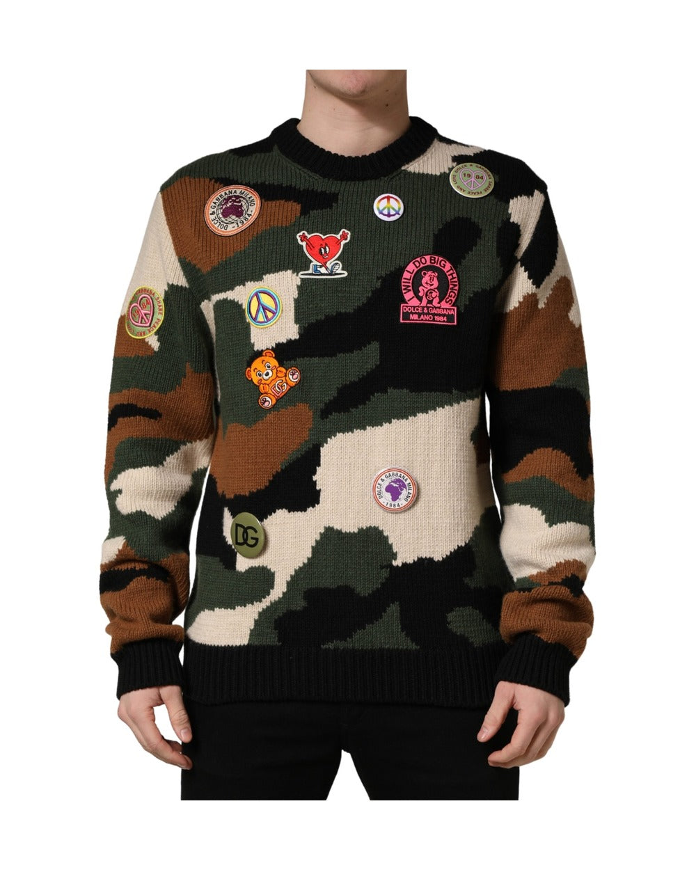 Dolce & Gabbana Multicolor Intarsia-Knit Camouflage Pullover Sweater