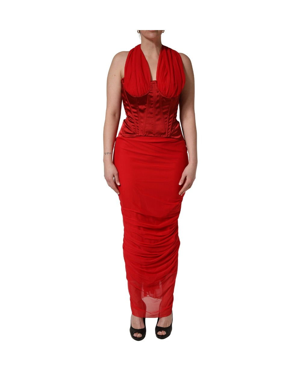 Dolce & Gabbana Red Halter Corset Sleeveless Sheath Dress