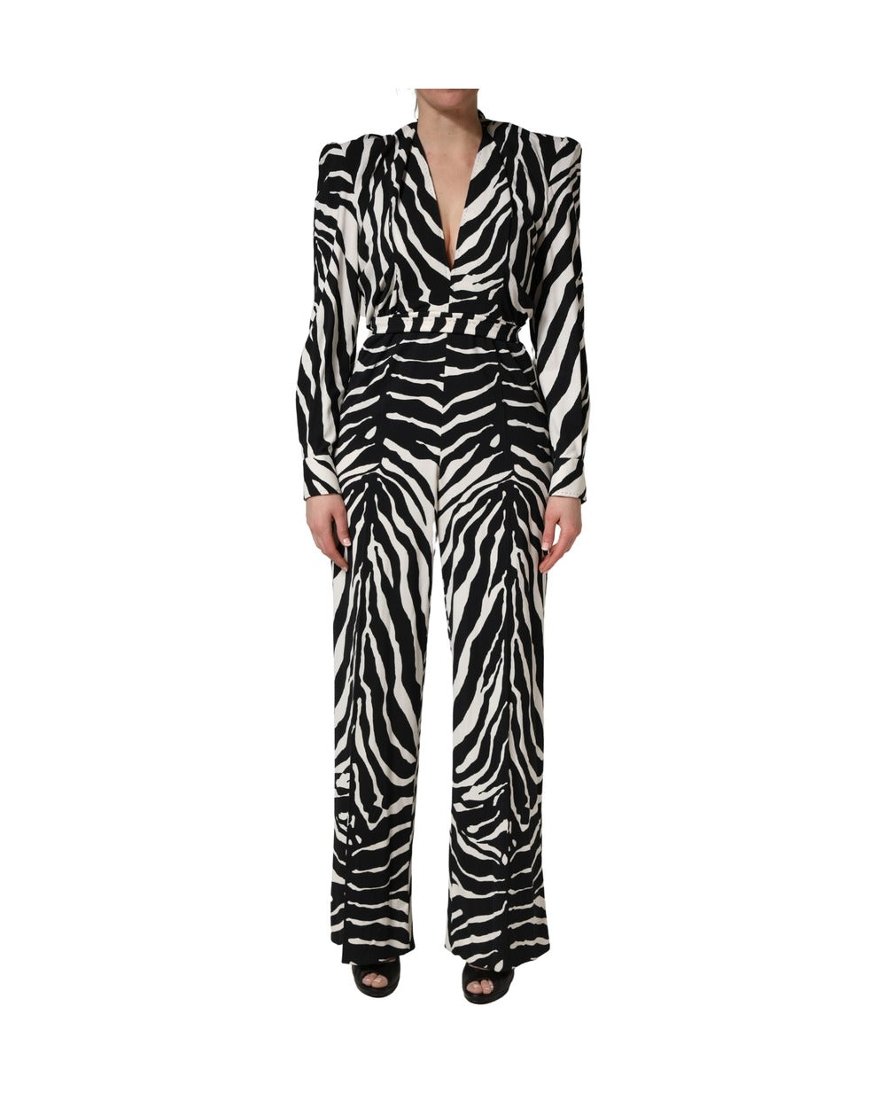 Dolce & Gabbana Black White Viscose Zebra Pattern Jumpsuit