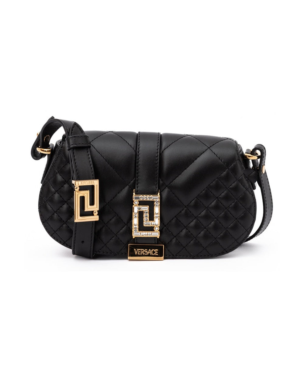 Versace Black Leather Quilted Shoulder Strap Bag