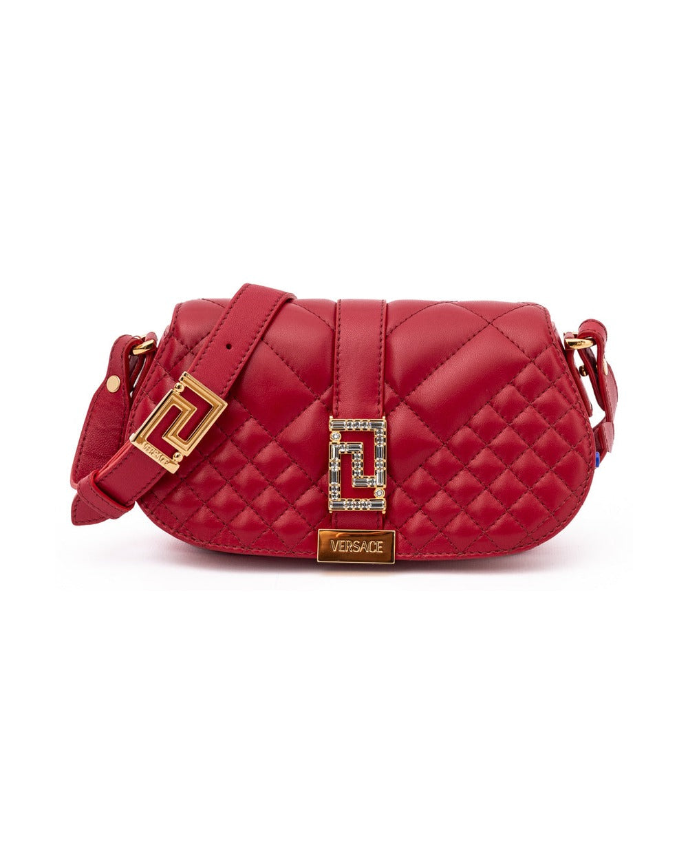 Versace Red Leather Quilted Shoulder Strap Bag