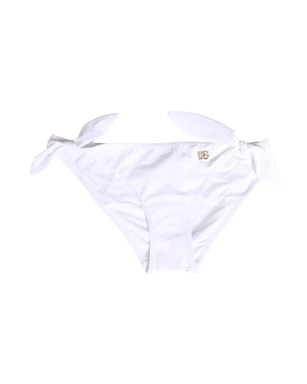 Dolce & Gabbana White Nylon DG Logo Plaque Bikini Bottom Swimwear