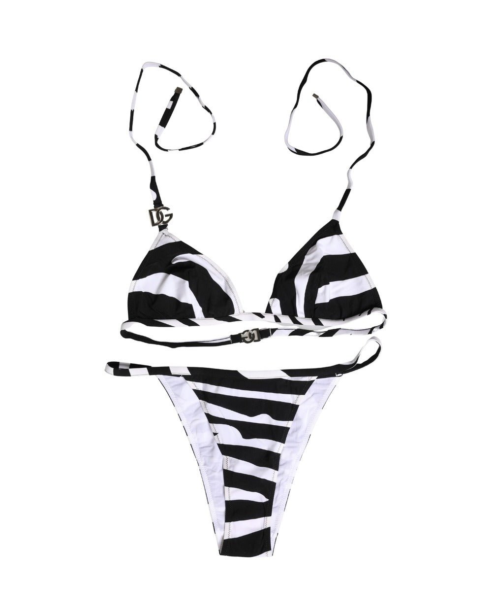 Dolce & Gabbana Black White Zebra Bikini Top Bottom Swimwear