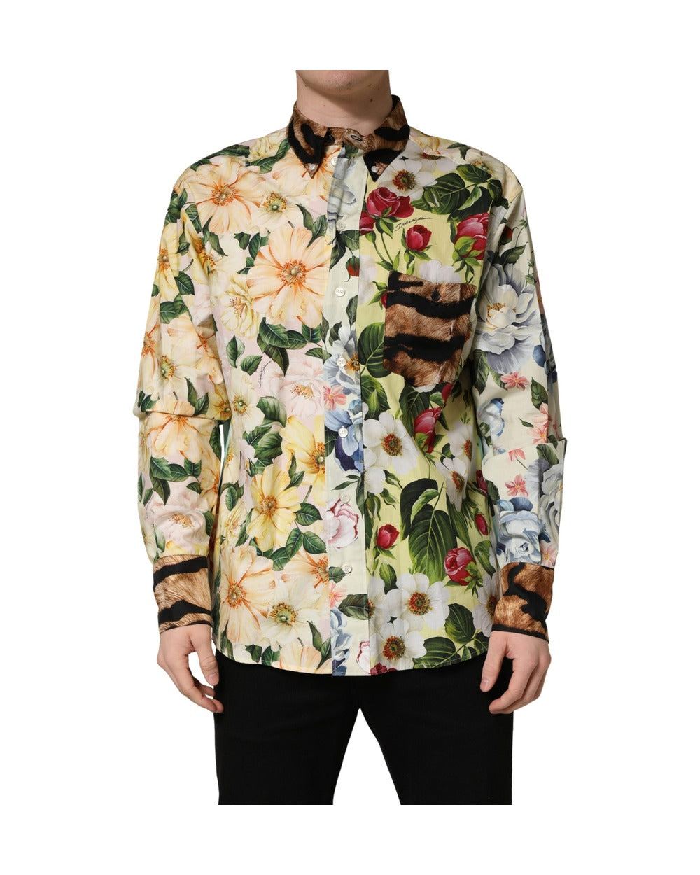 Dolce & Gabbana Multicolor Floral Animal Print Collared Shirt