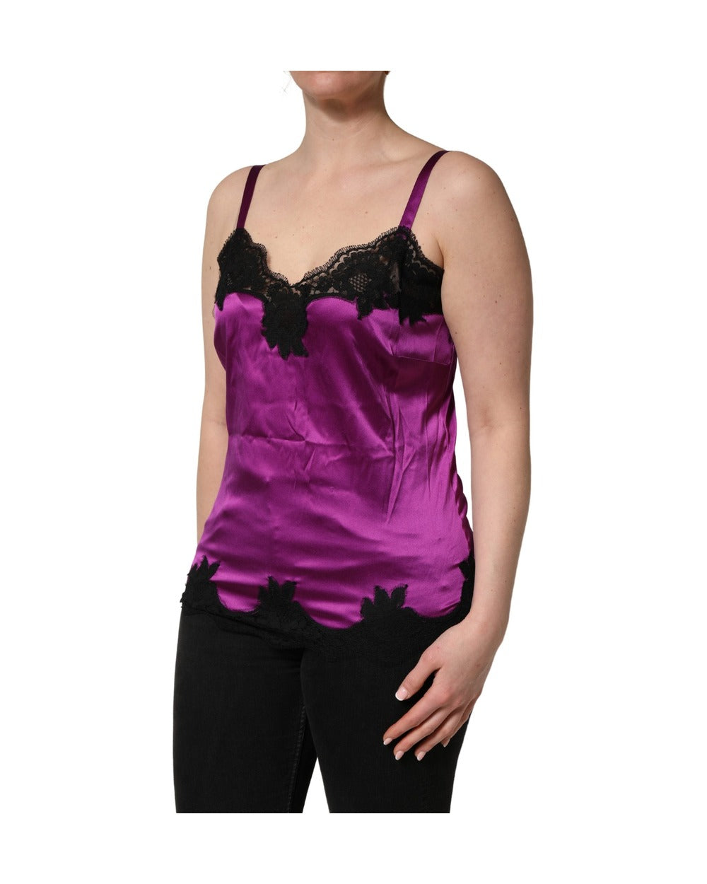 Dolce & Gabbana Purple Silk Lace Trim Camisole Sleeveless Tank Top