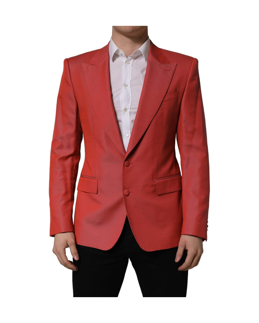 Dolce & Gabbana Red Wool Single Breasted Men Blazer Jacket
