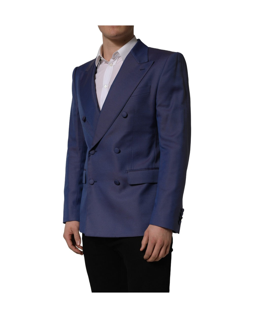 Dolce & Gabbana Blue Wool Double Breasted Men Blazer Jacket