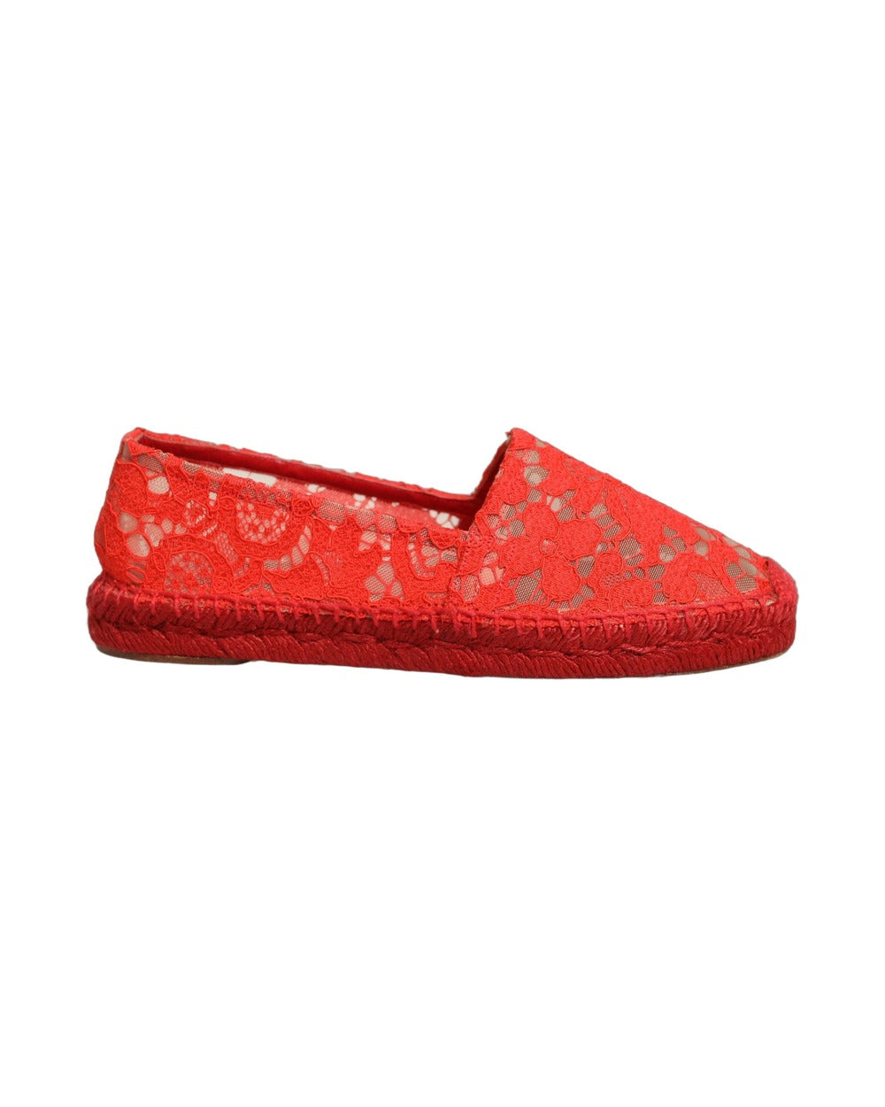 Dolce & Gabbana Red Taormina Lace Espadrille Flats Shoes