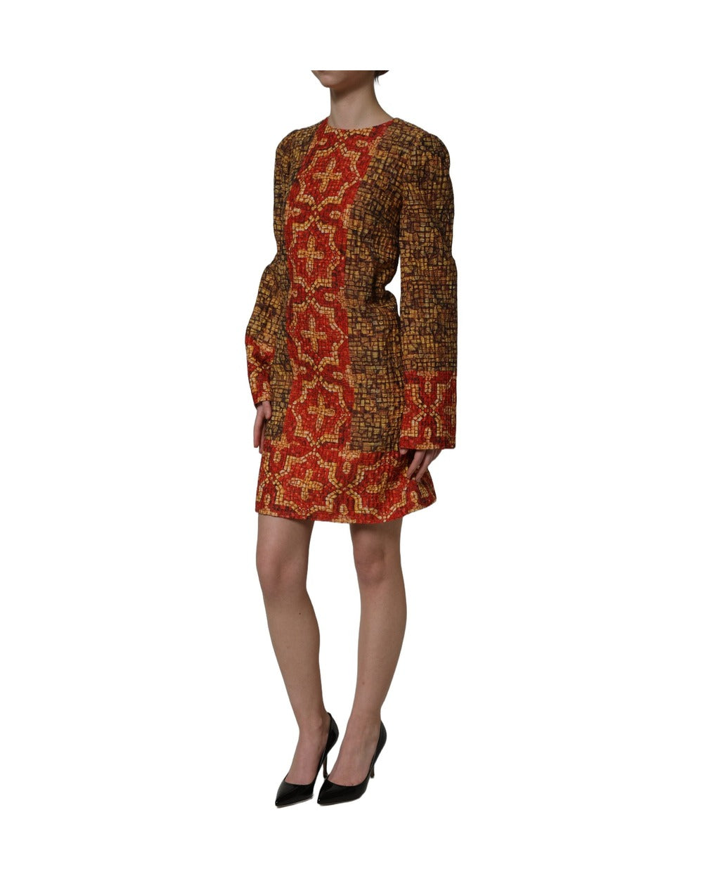 Dolce & Gabbana Multicolor Mosaic Long Sleeves Mini Dress