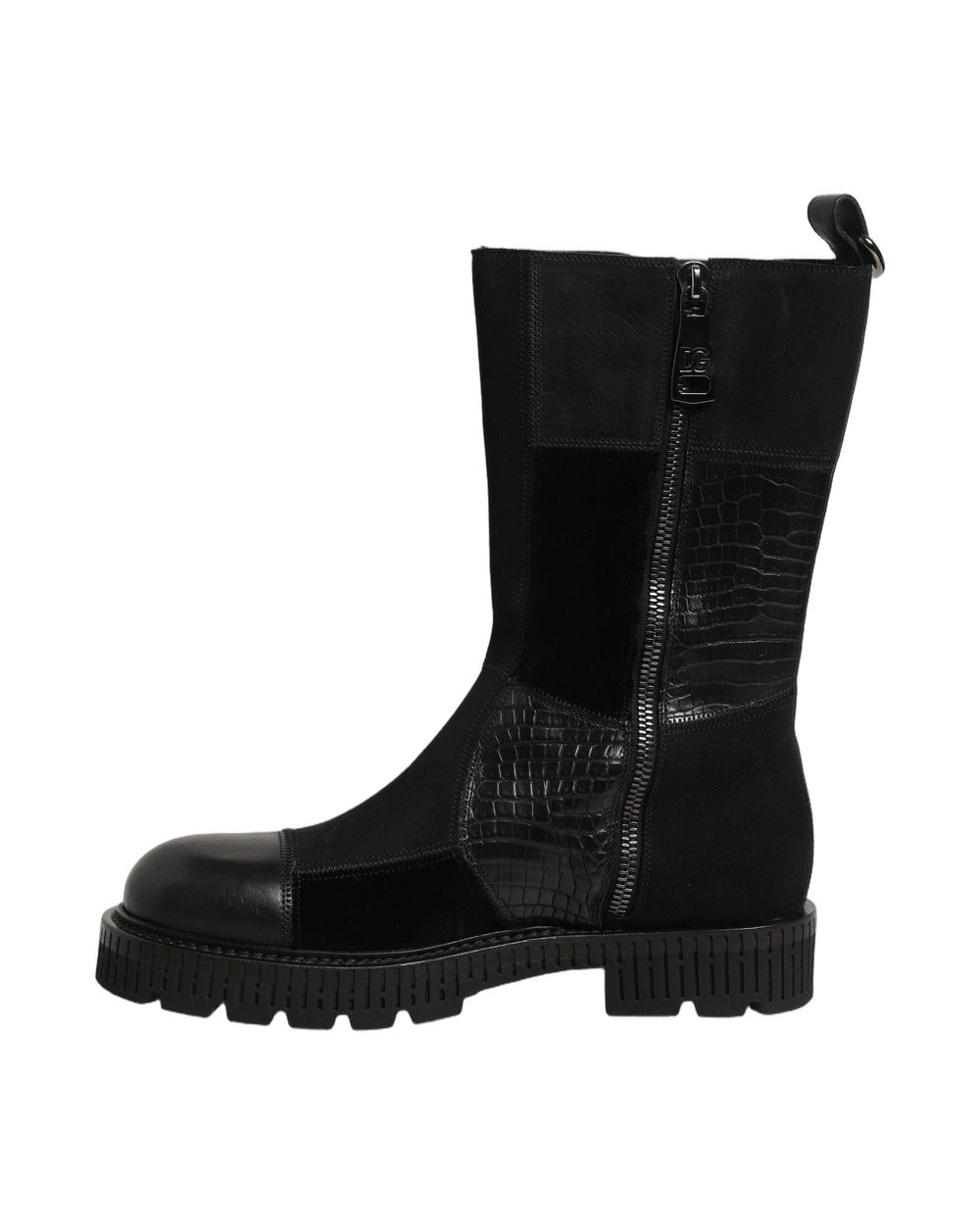 Dolce & Gabbana Black Patchwork Leather Mid Calf Boots Shoes